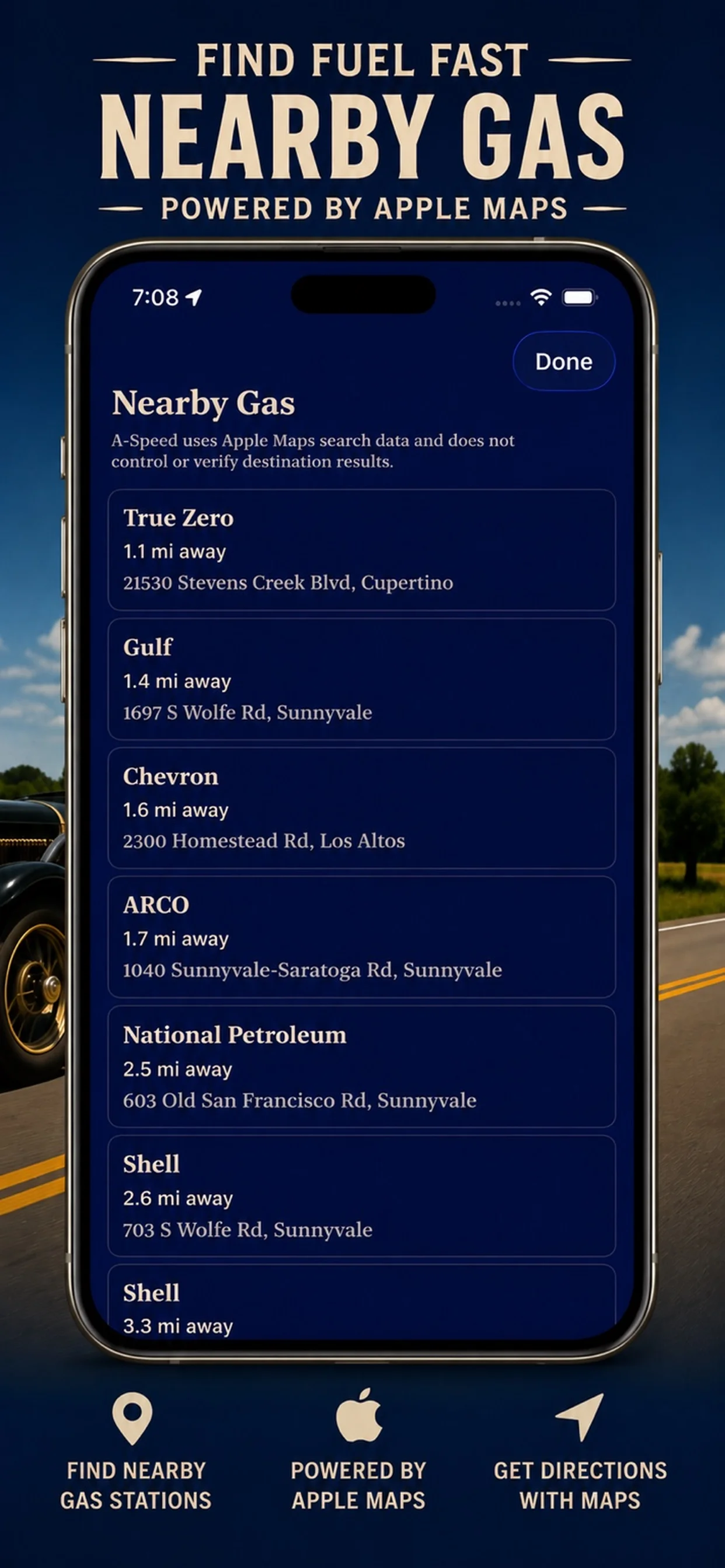 A-Speed nearby gas stations screen